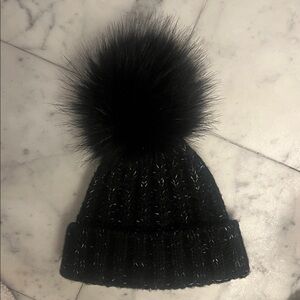 Kyi Kyi Black Knit Beanie with Pom Pom